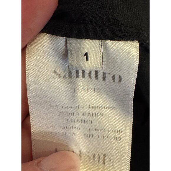 Sandro Shirt Women Small Black Sheer Bodice Lace Detail Top Whimsigoth Gothic - Picture 7 of 7